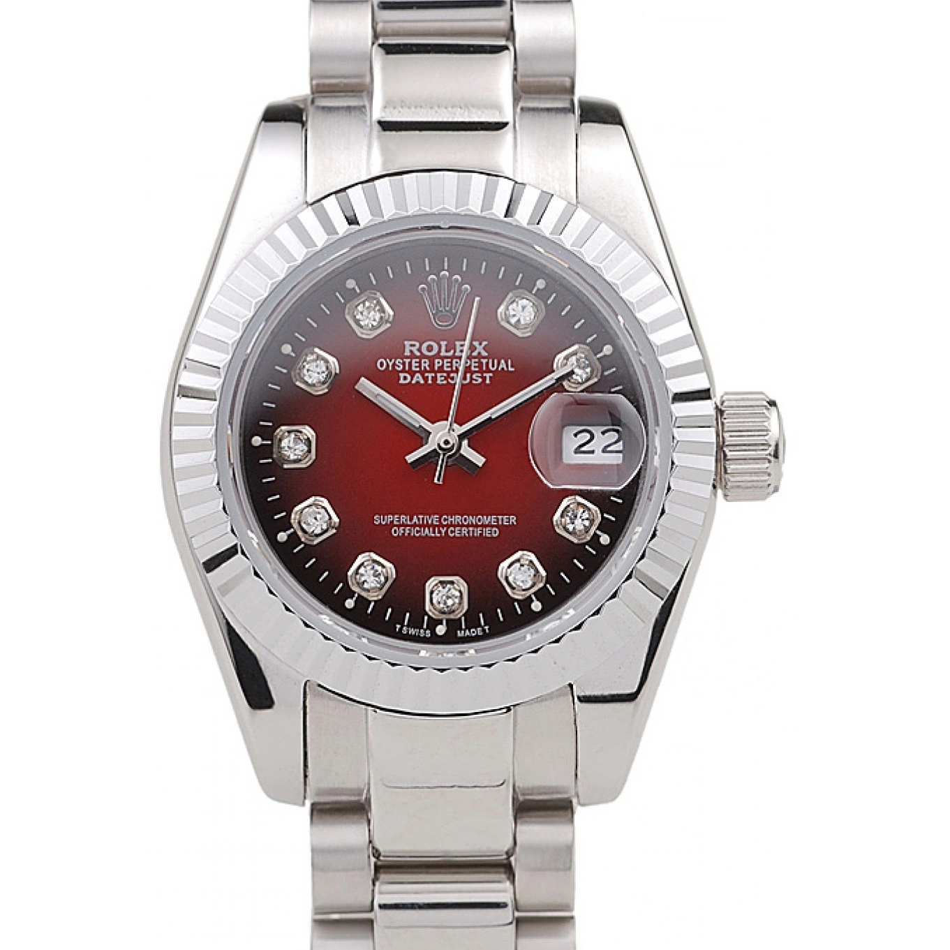 Polished Steel Tone Stainless Datejust Two Dial Red Rolex 1015